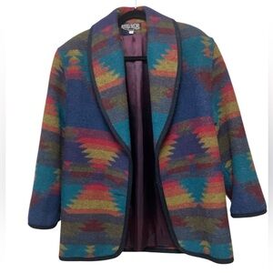 VTG  Russel Scott Multicolor Aztec Western Cowgirl Wool Blanket Coat USA Small